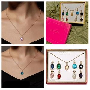 NEW 14k gold plated Multi-Color Glass charms Mix and Match Pendant Necklace Set